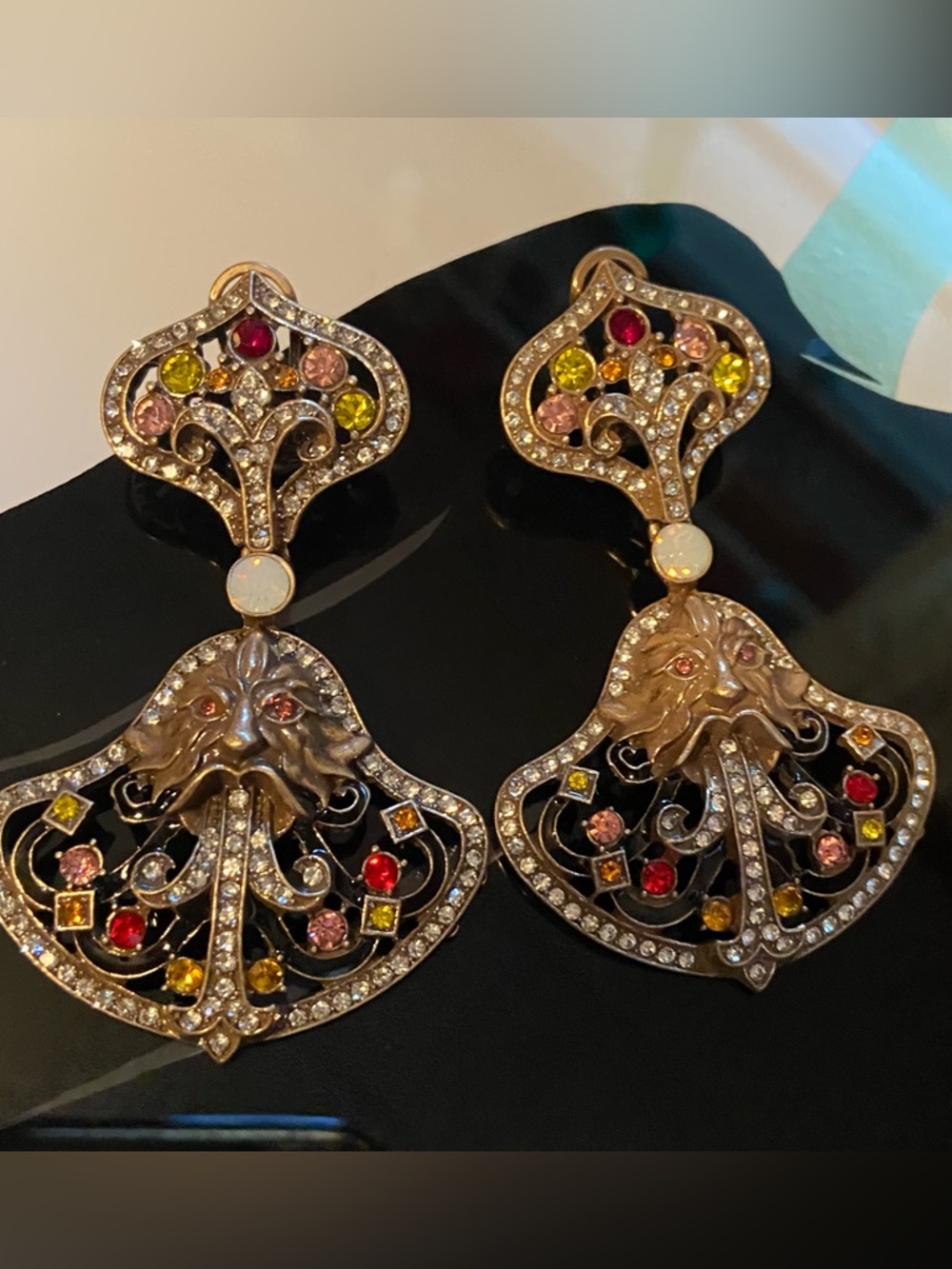 Florenza Multicolor Crystal Drop Earrings - Antique Gold